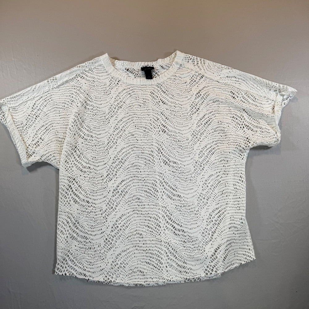 Daytrip Womens White Crochet Knit Short Sleeve Boho Small Festival Resort Beach